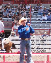 Kyle Shobe announcing at the rodeo