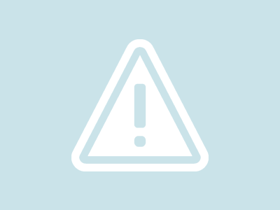 caution icon in white on blue background