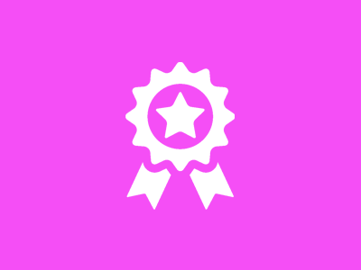 pink backgrpound with white award ribbon icon