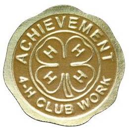 gold 4-H achievement sticker with 4-H clover in the center. 
